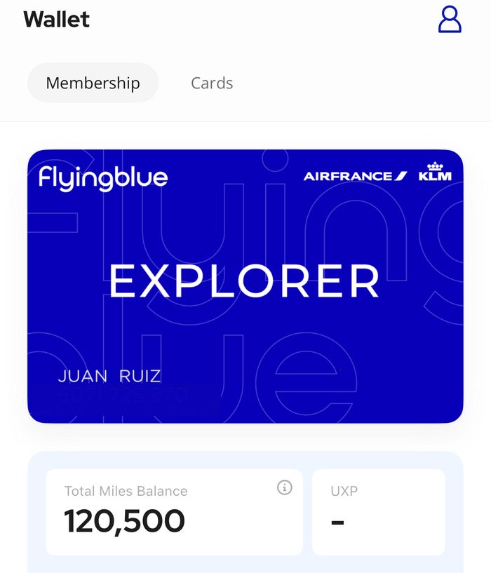 Flying Blue app Points balance