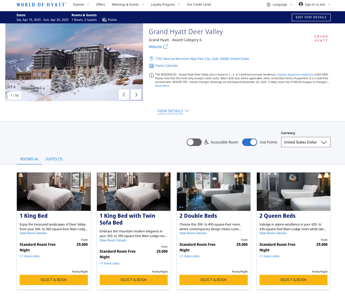 GH Deer Valley Hyatt Award Nights