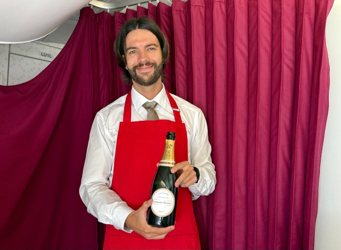 Global Airlines business class Champagne service