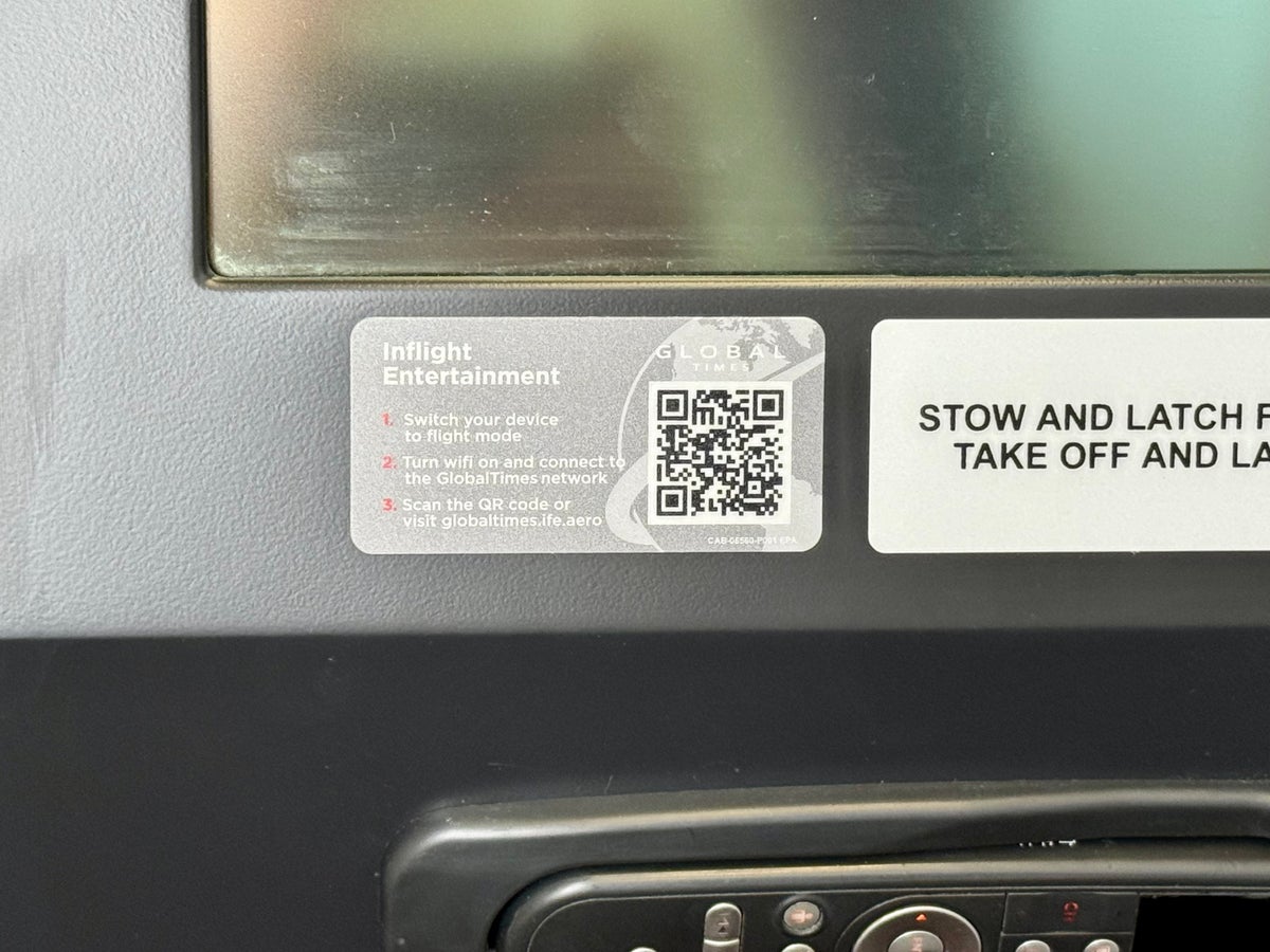 Global Airlines business class IFE QR code