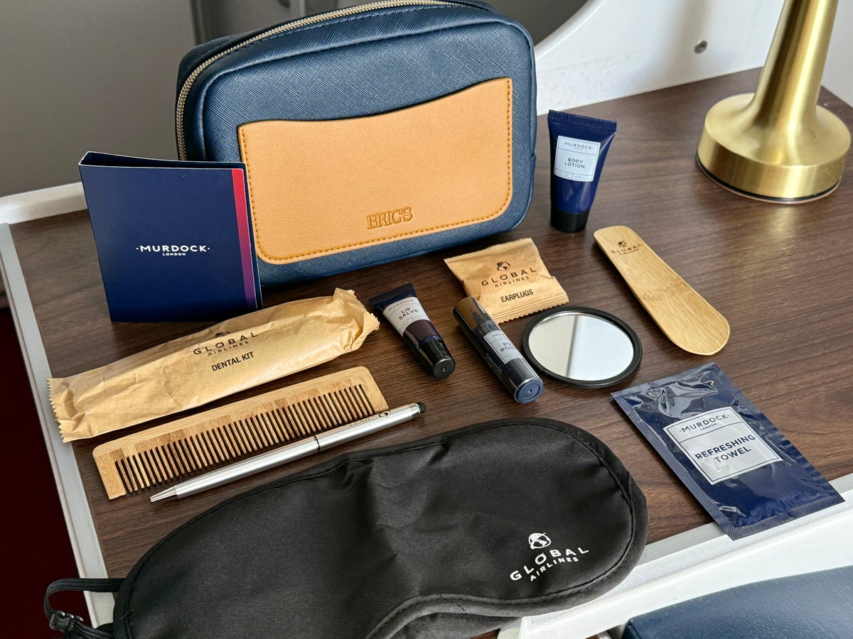 Global Airlines business class amenity kit contents