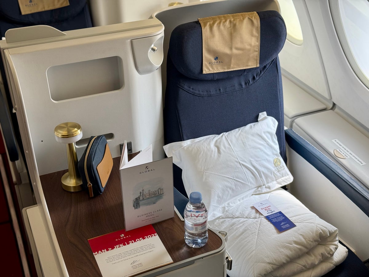 Global Airlines business class seat set up