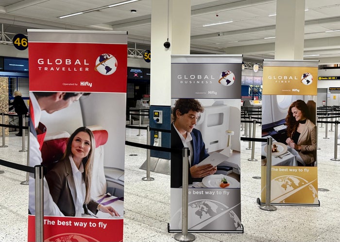 Global Airlines check in at Manchester Airport UK Global Airlines check in at Manchester Airport UK