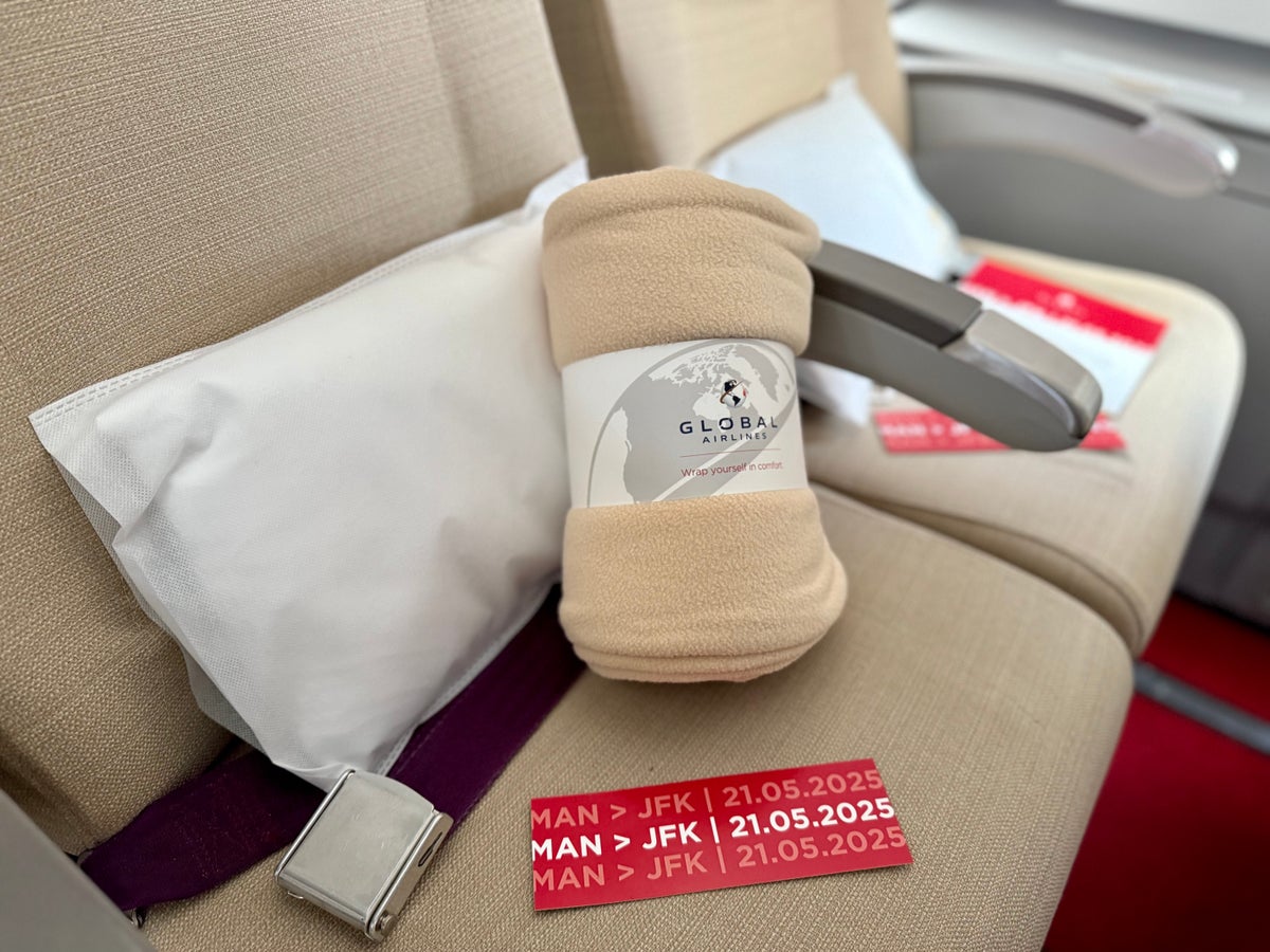 Global Airlines economy class blanket and pillow