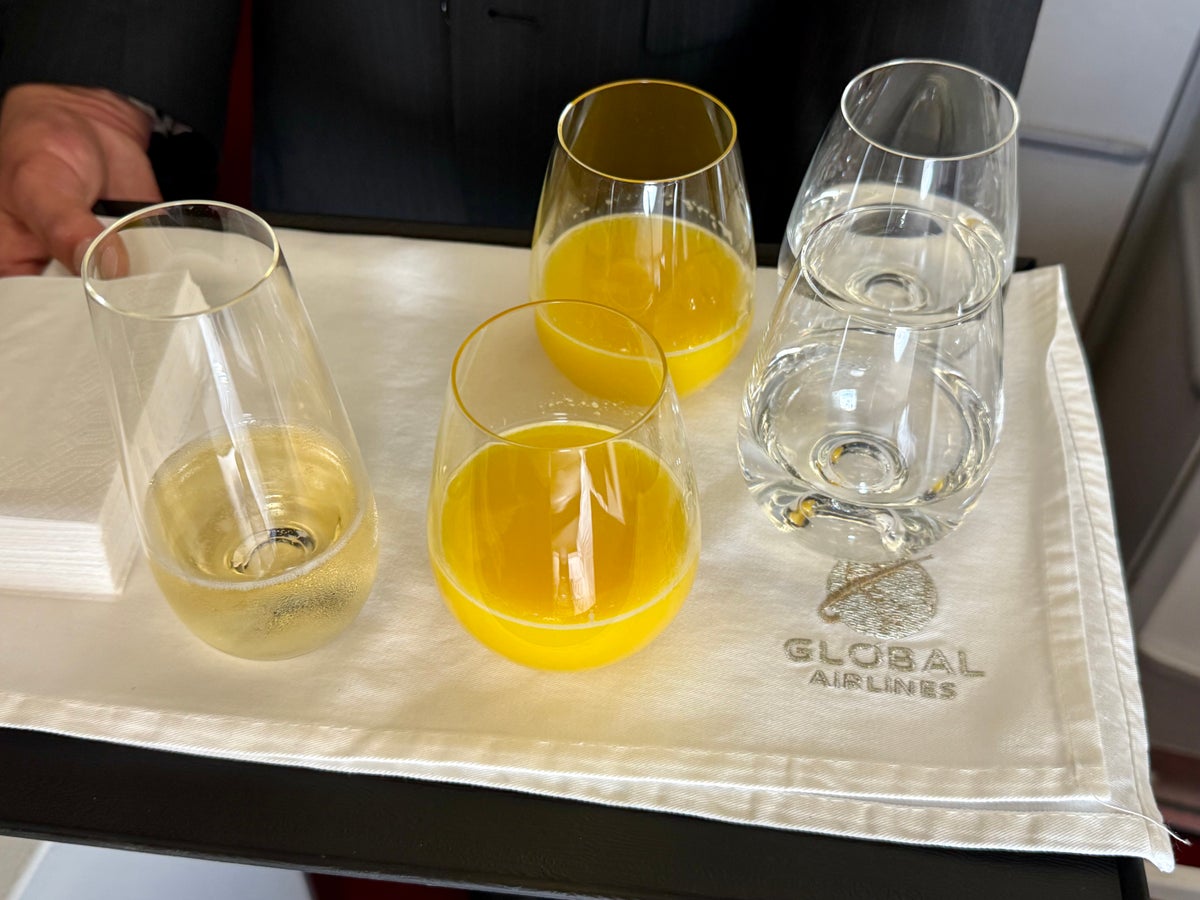 Global Airlines welcome drink