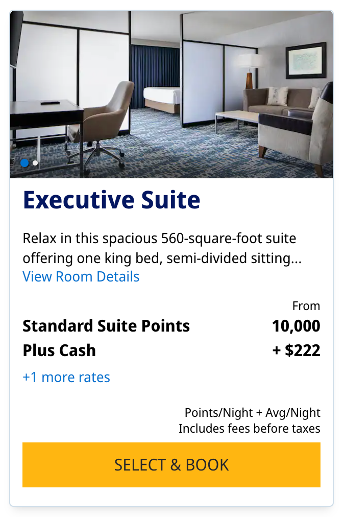 Hyatt Regency DFW suite cash + points rate