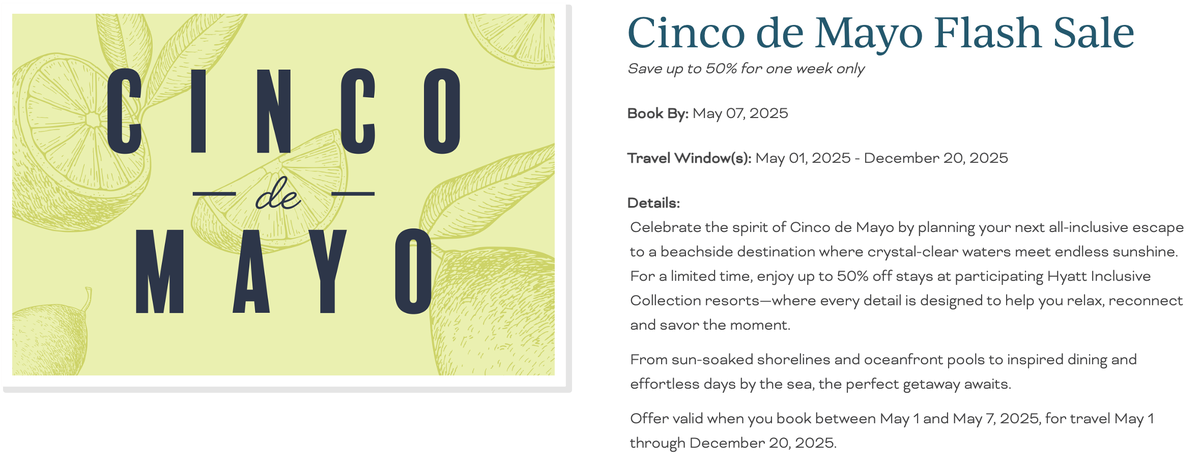 Hyatt all inclusive Cinco de Mayo sale 2025