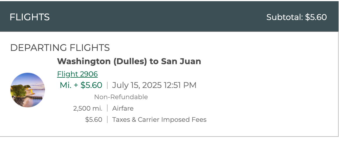 IAD SJU Miles cost