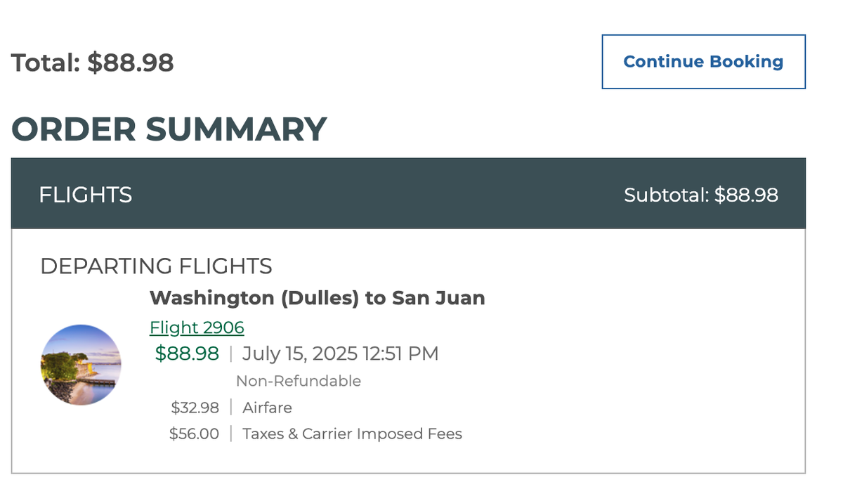 IAD SJU flight cost