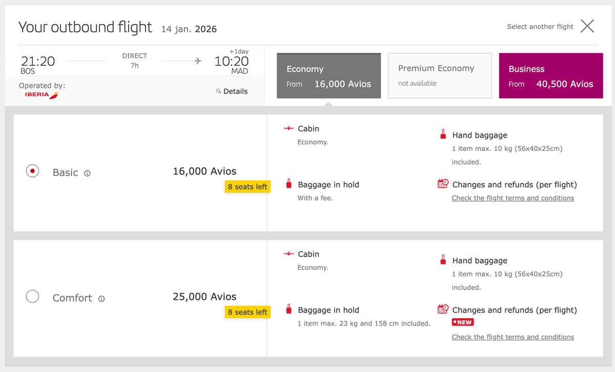 Iberia Plus new award pricing BOS MAD May 2025