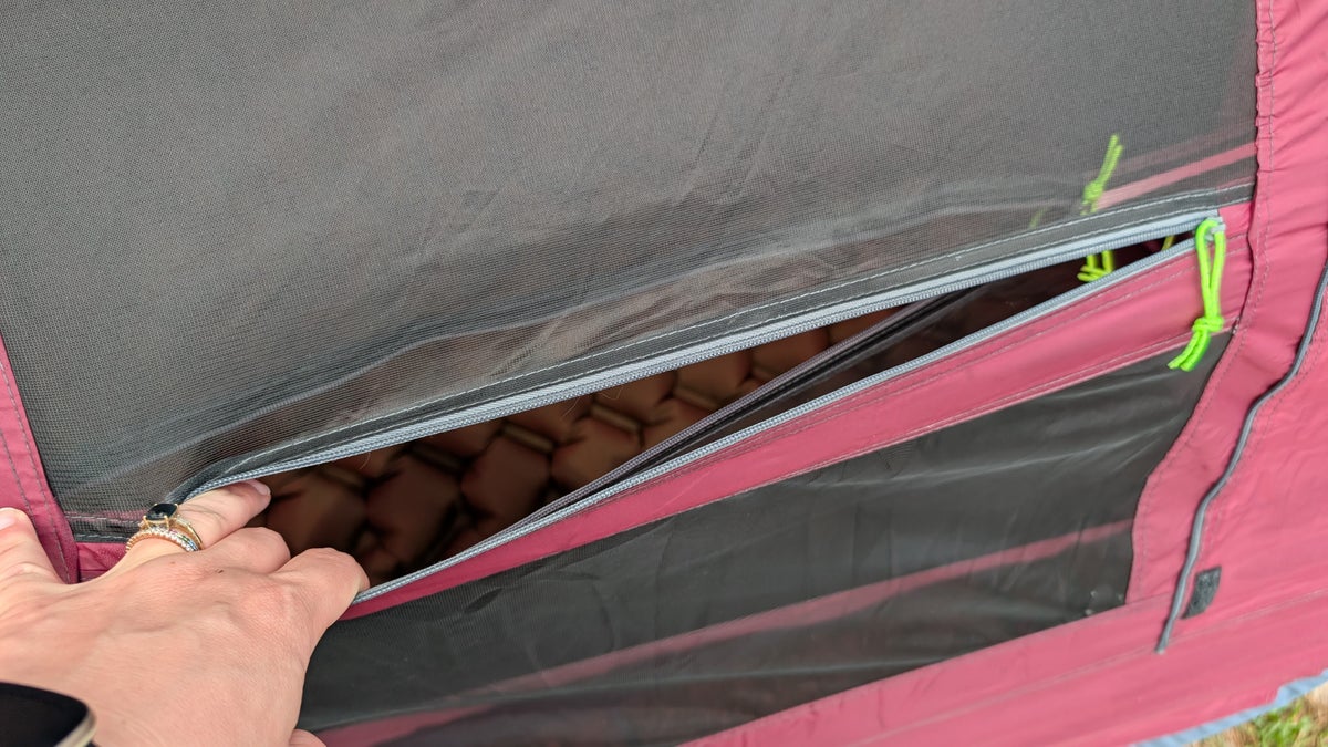 Instant 6 person pop up tent window ventilation at Jellystone Park in Elberta Alabama