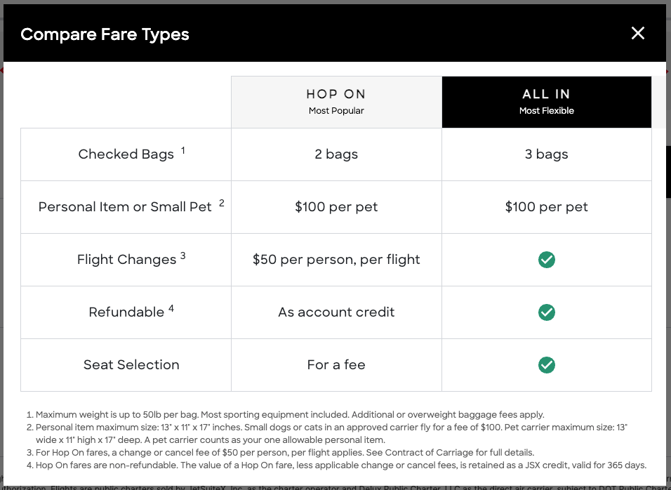 JSX DAL SNA fare comparison