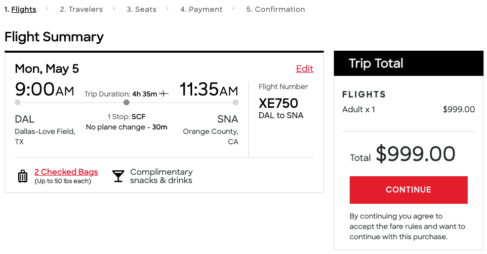 JSX DAL SNA payment page