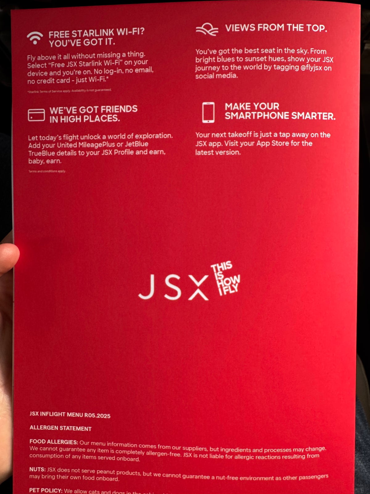 JSX E145 DAL SNA menu back