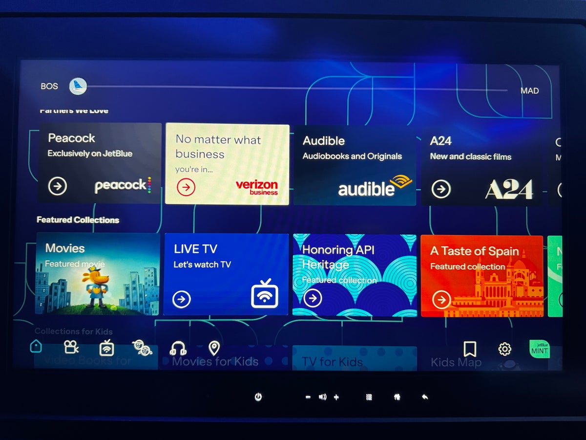 JetBlue Mint A321XLR BOS MAD entertainment options