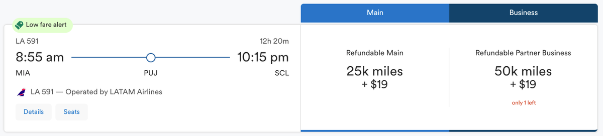 MIA SCL award 50k business Alaska miles LATAM flight