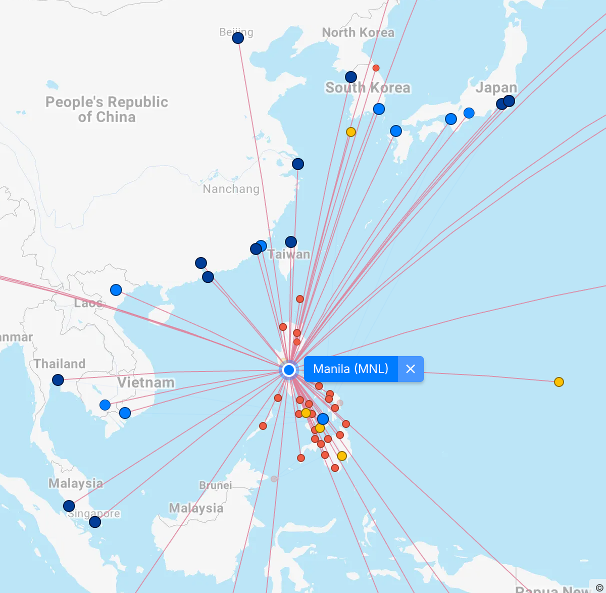 Map of Philippine Airlines routes
