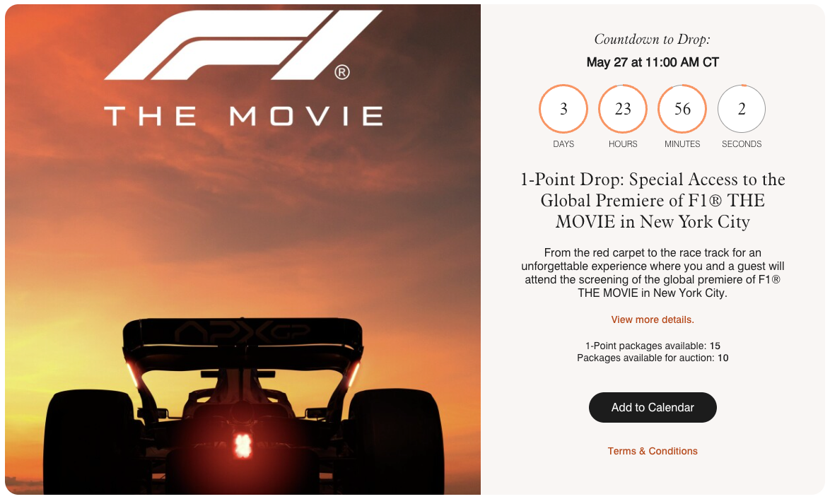 Marriott Bonvoy 1 point drop F1 movie