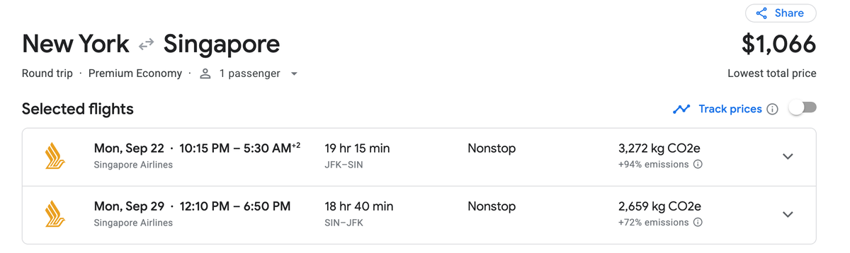 NYC SIN SQ fare