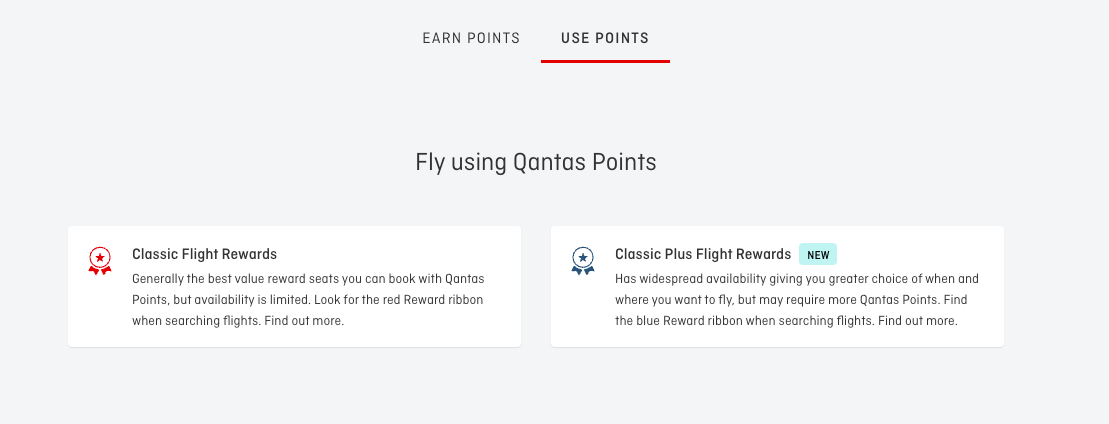 Qantas Use Points Page