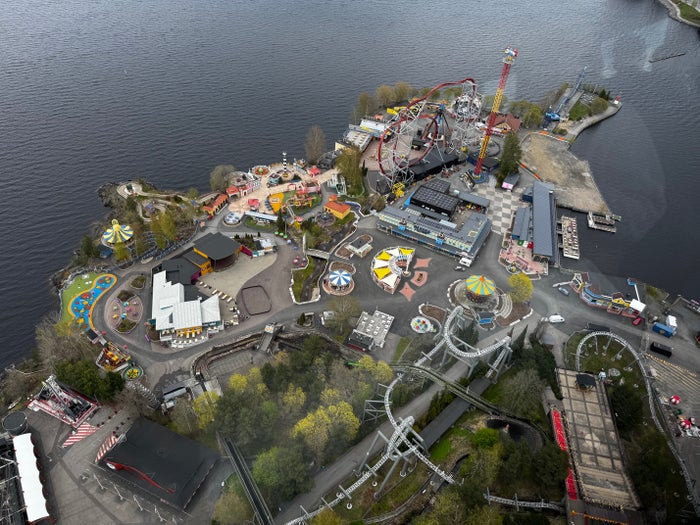 Sarkanniemi Amusement Park Tampere overhead view Sarkanniemi Amusement Park Tampere overhead view