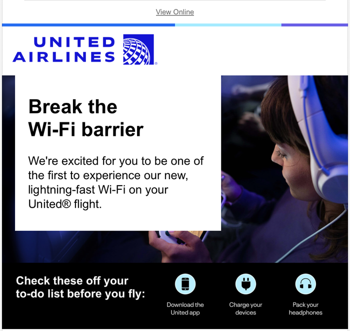 United Starlink pre-flight email