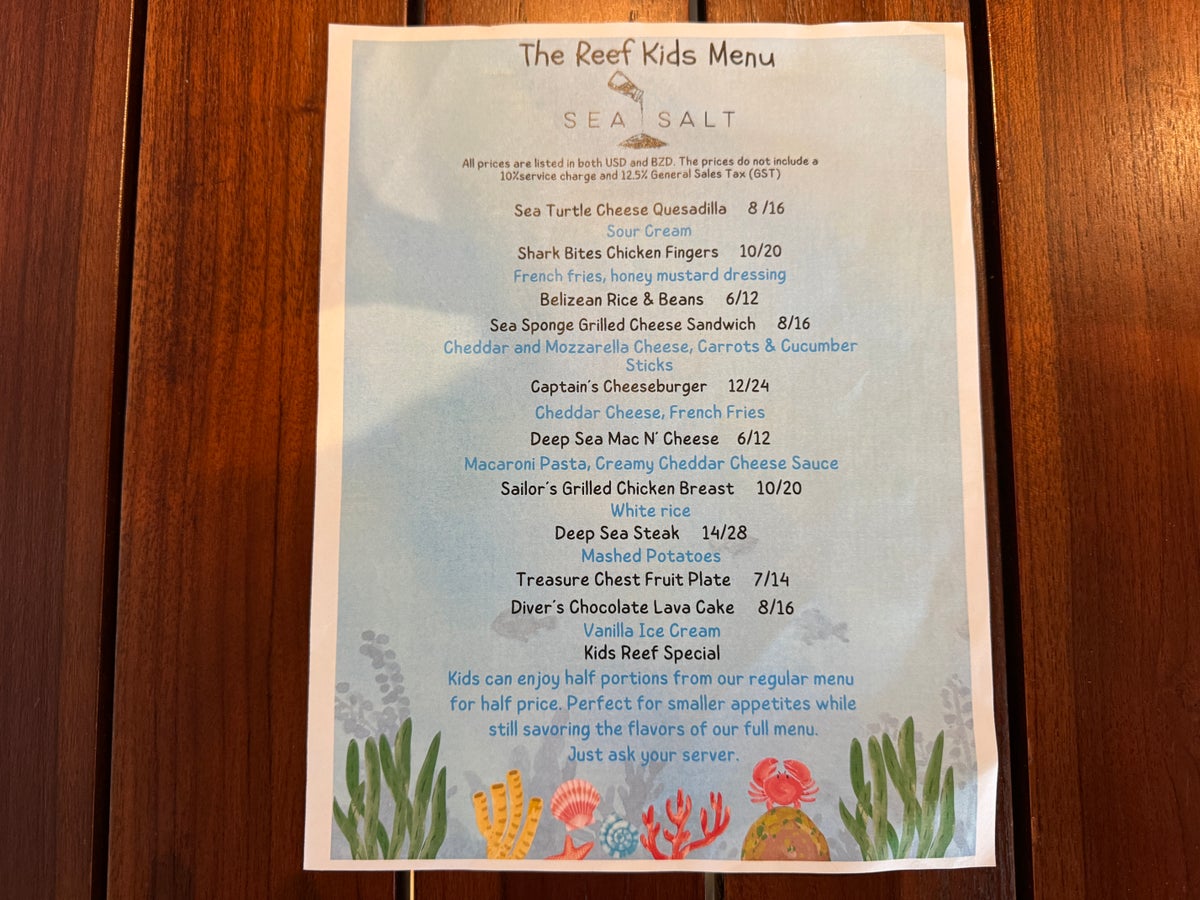 Sea salt alaia belize kids menu