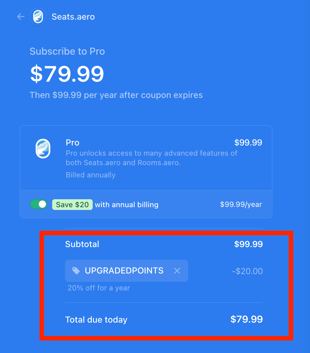 Seats.Aero Promo Code UPGRADEDPOINTS