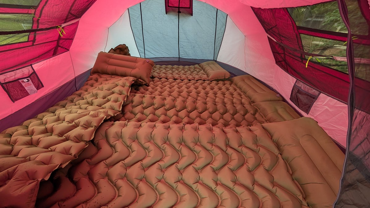 Self inflating sleeping pads inside a tent