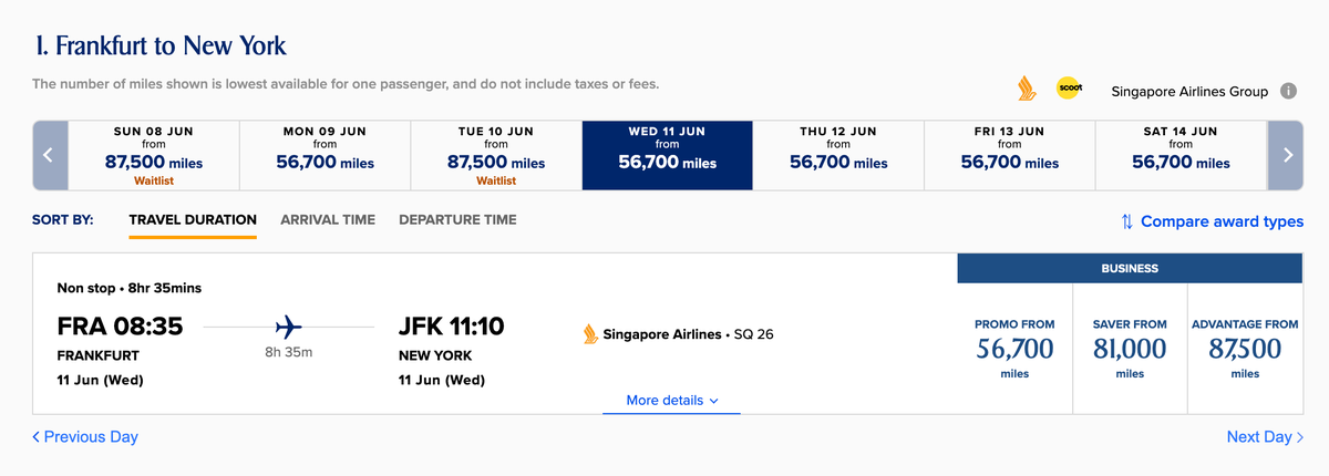 Singapore KrisFlyer Spontaneous Escapes award FRA JFK May 2025