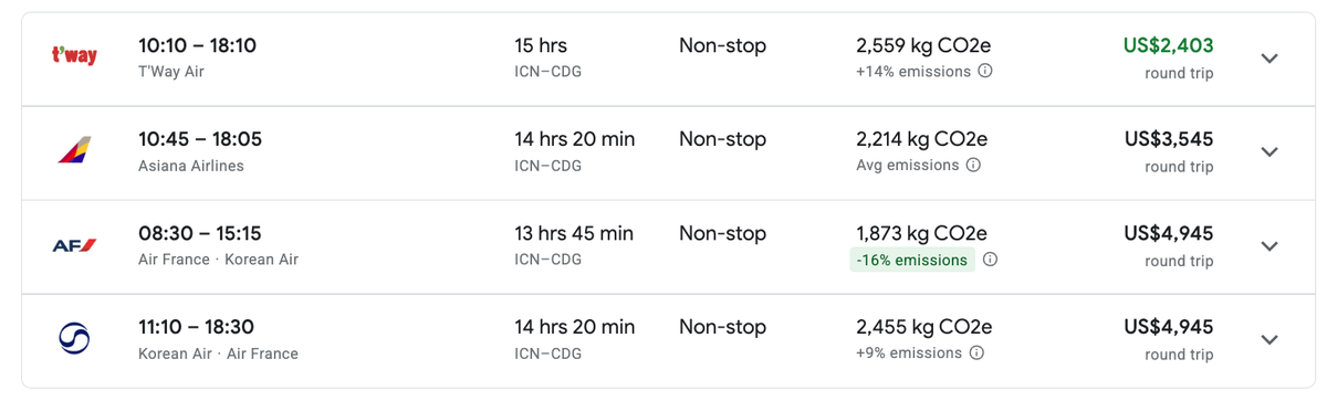 Tway flight comparison to Paris