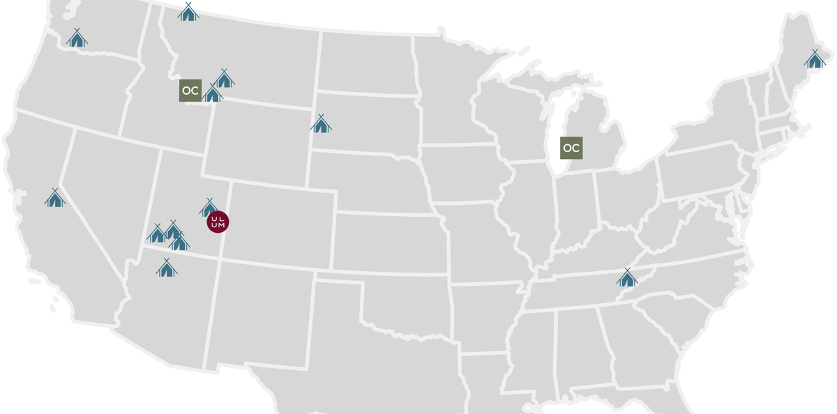 Under Canvas locations map 2025