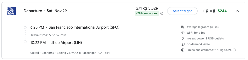 United flight price SFO LIH