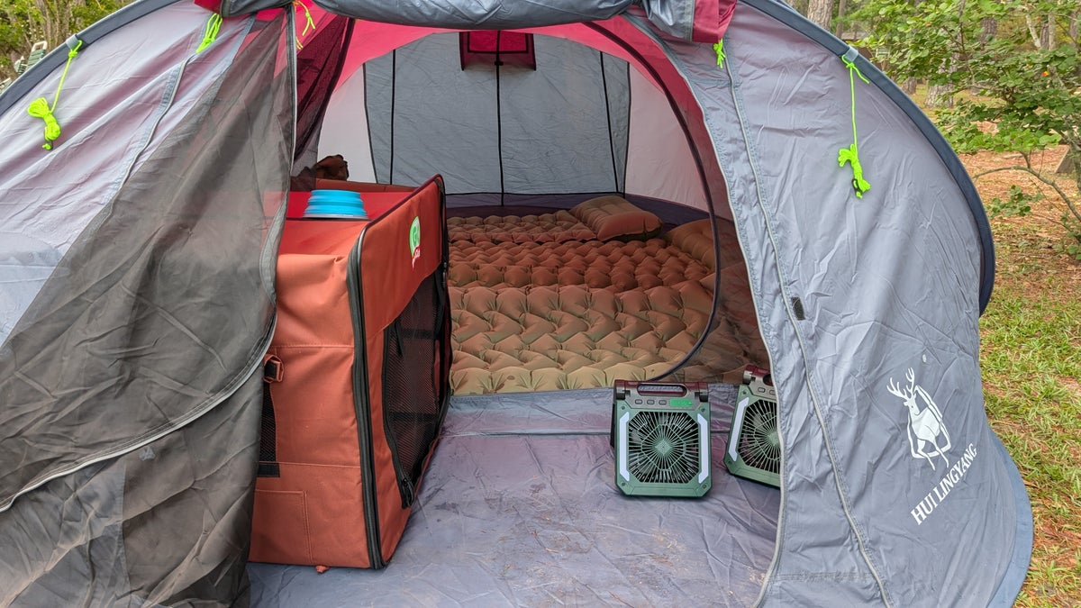 View inside an instant camping tent