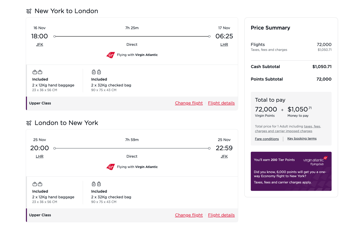 Virgin Upper Class Redemption