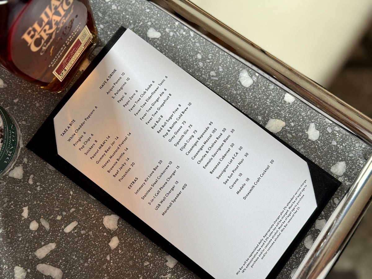 W Hollywood room mini bar price list