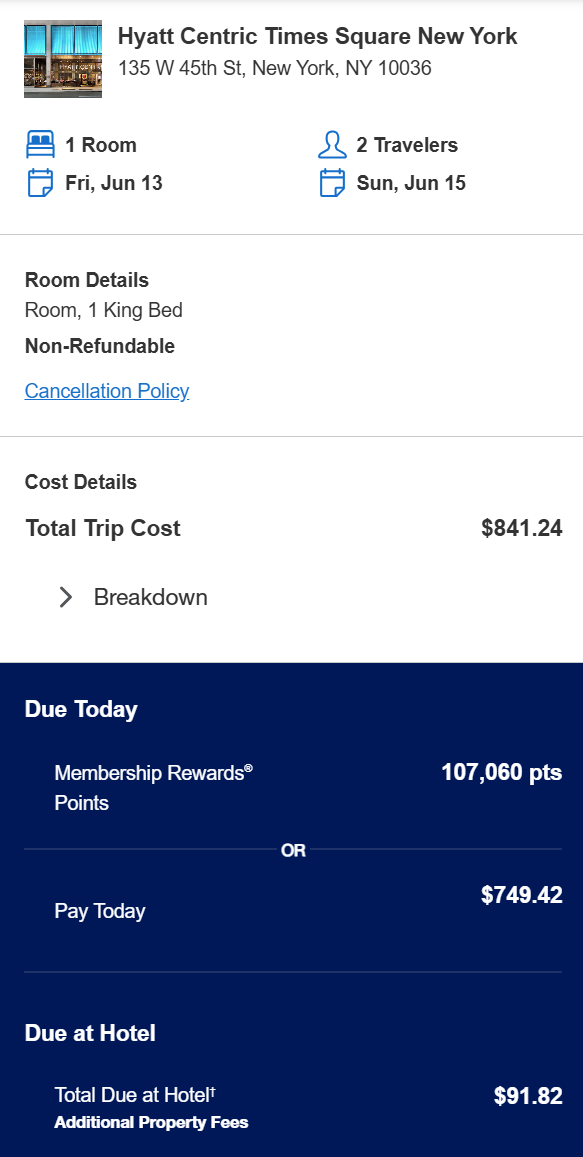 hyatt centric amex travel cost