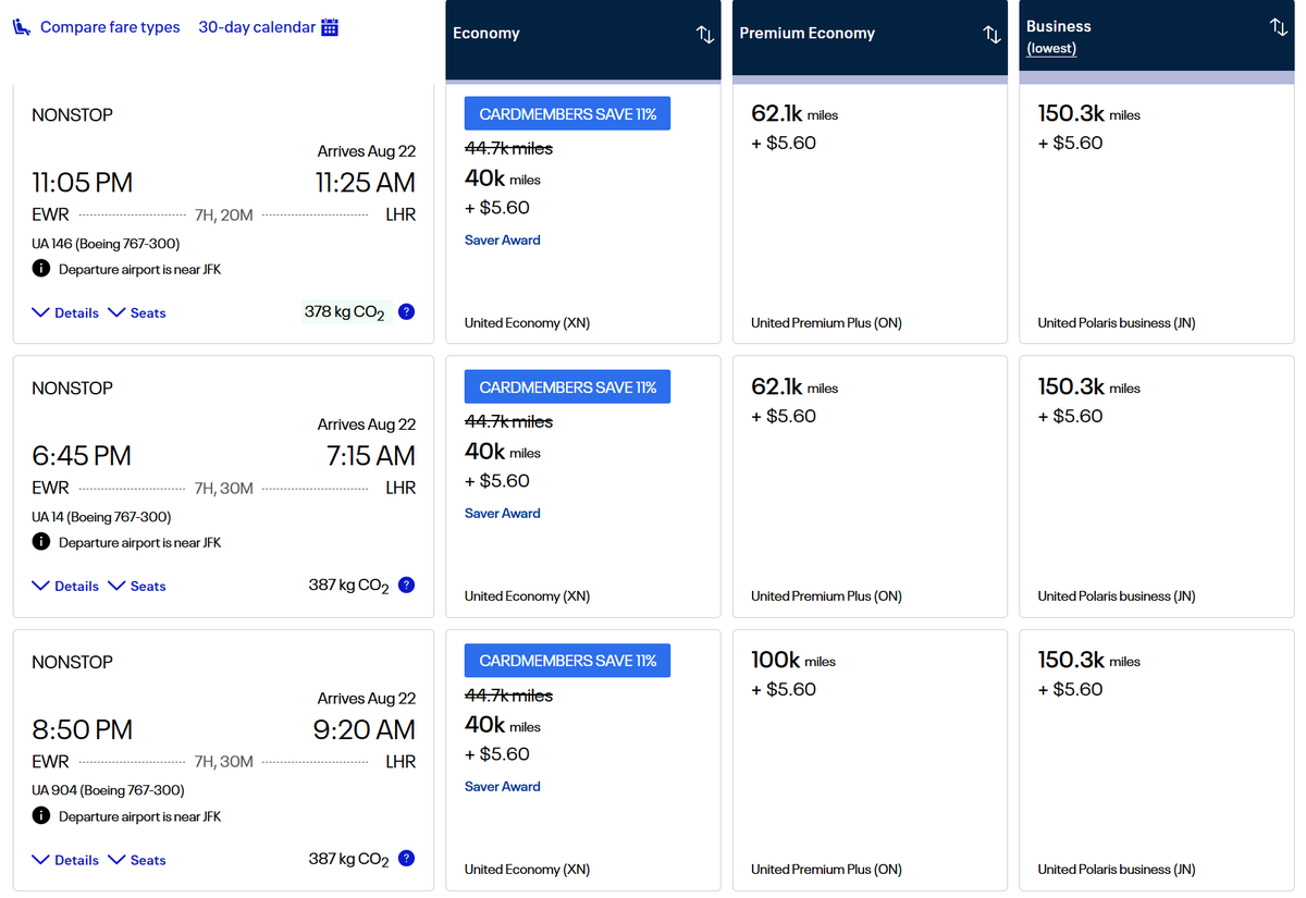 united increased award availability ewr lhr