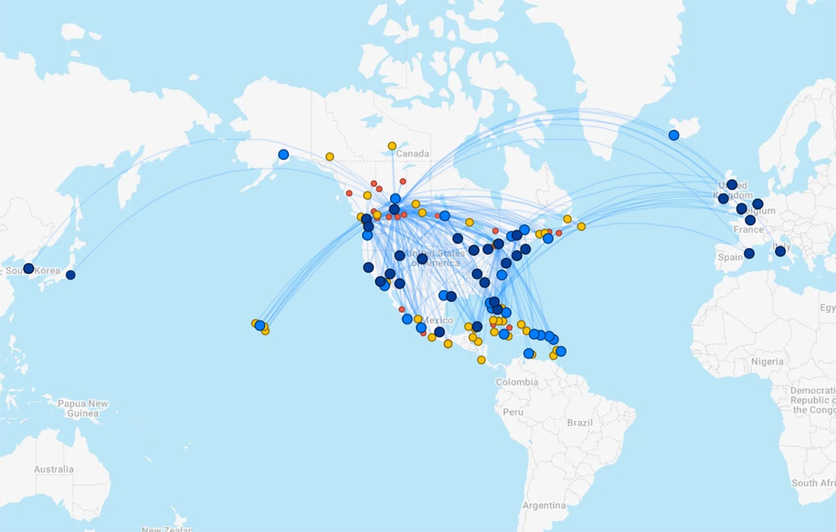 westjet route map