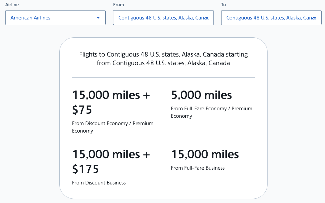 AA new upgrade award pricing
