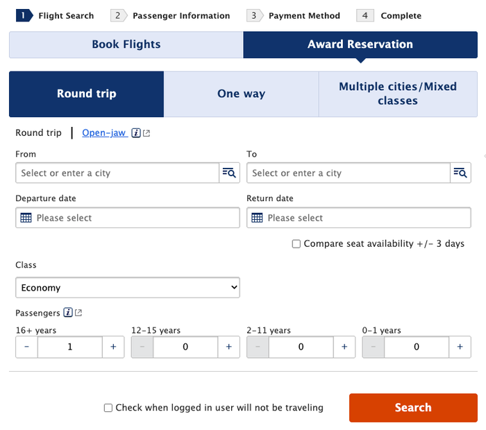 ANA booking page award search ANA booking page award search