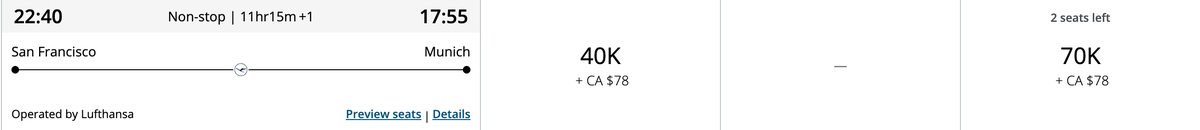 Aeroplan Lufthansa Allegris Award SFO