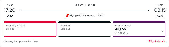 Air France business class virgin pts