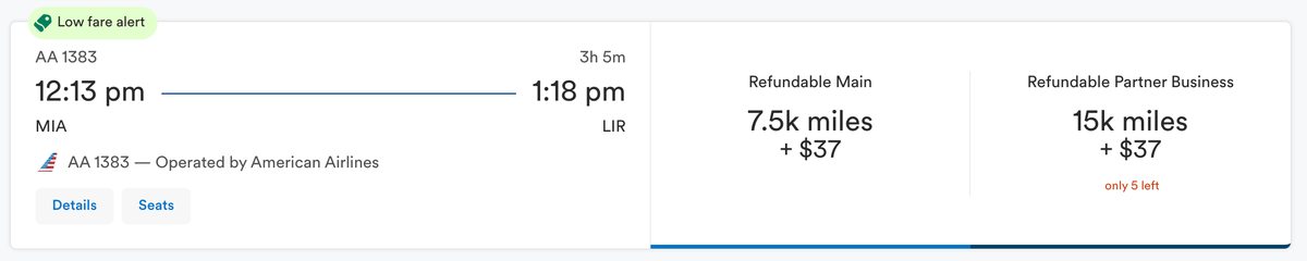 Alaska Airlines Awards AA Flight to Costa Rica