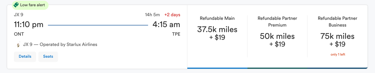 Alaska Airlines Mileage Plan ONT TPE on Starlux