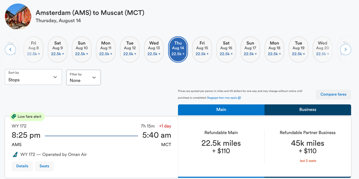 Alaska Airlines Oman Air business class redemption