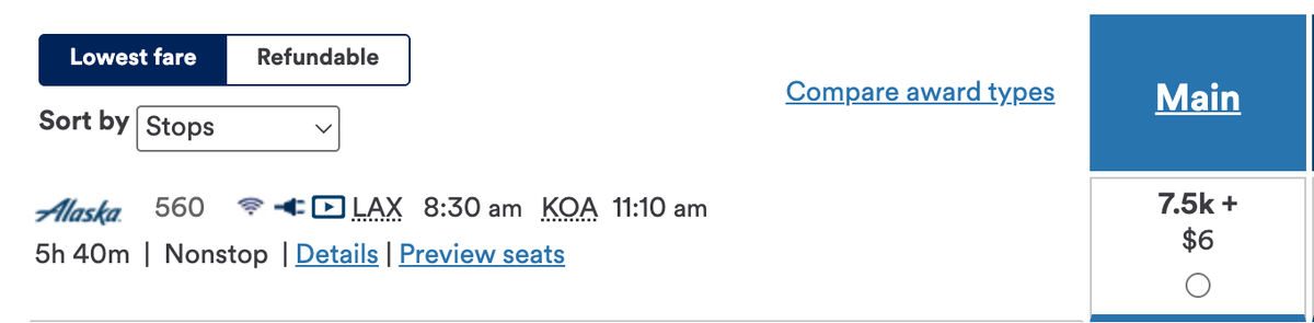 Alaska LAX KOA Award Rate