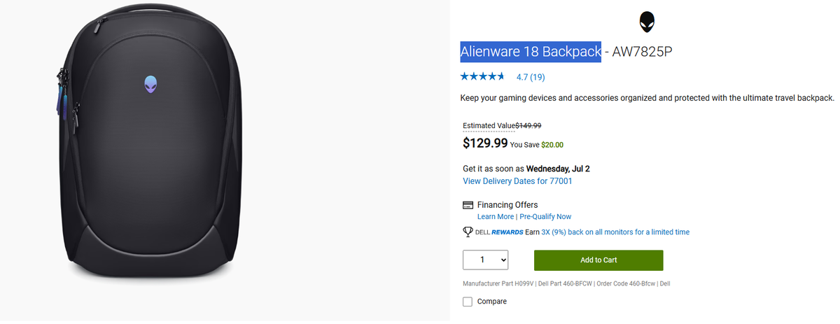 Alienware 18 Backpack travel