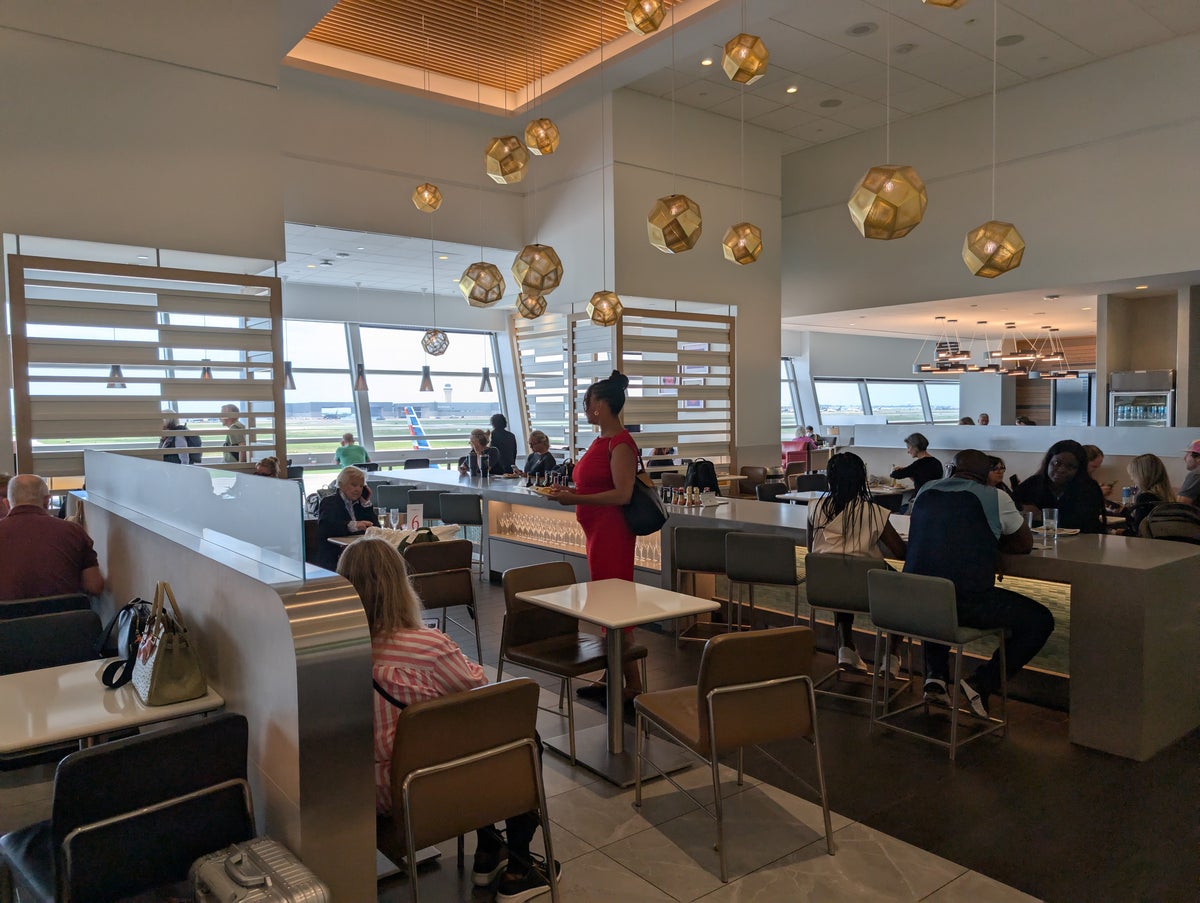 American Airlines Flagship Lounge DFW main buffet area from seating