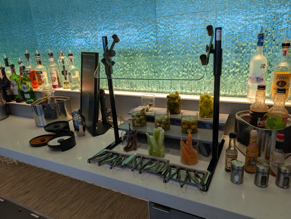 American Airlines Flagship Lounge DFW self serve bar Bloody Mary